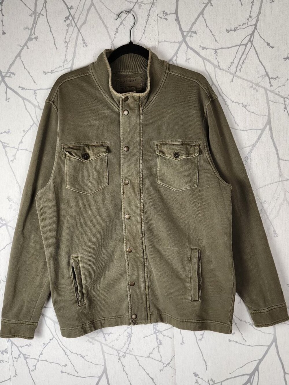 Lucky Brand Army Green Cotton French Terry Shirt Jacket
